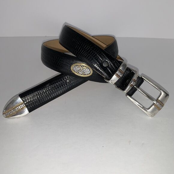 Golf Men's 34 Genuine Black Italian Calfskin Leather Lizard Embossed - Picture 1 of 6